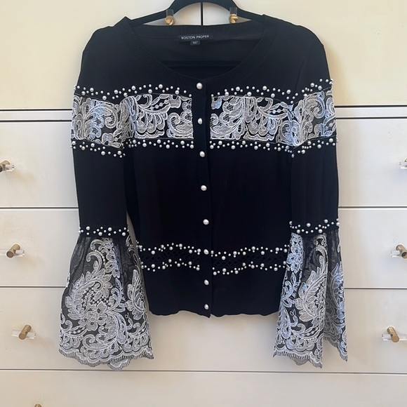 Boston Proper Sweaters - Boston Proper lace and pearl embellished bell sleeve sweater.